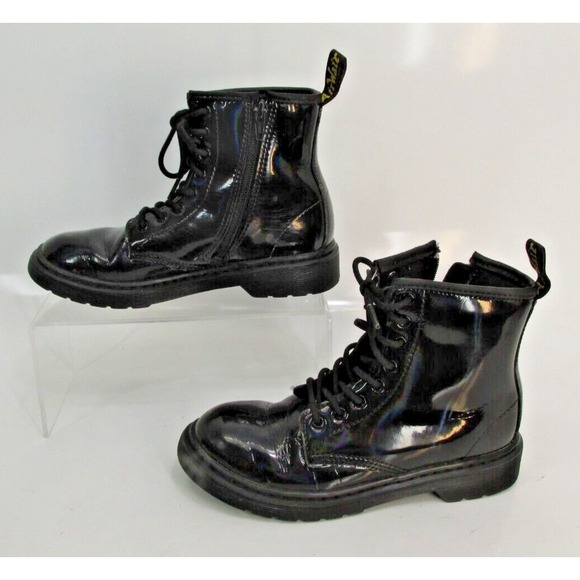 Dr. Martens Shoes - Dr. Martens 1460J Women's Zip Shiny Patent Leather Lace Up Boots Black 5L 36 EU